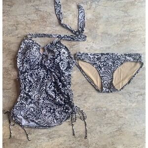 A Pea In‎ The Pod Maternity Tankini Swimsuit Women's M Black White Flora (0227)l